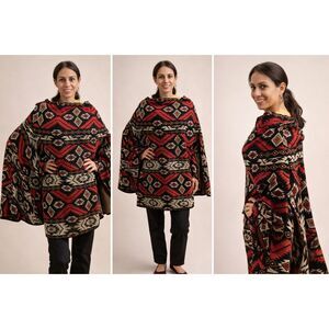 Peruvian Connection Pima Cotton Poncho Andean Geometric  Size XL